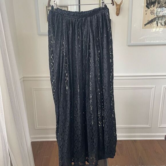 Vintage Express Tricot Sheer Black Lace Midi Skirt S - Picture 5 of 8